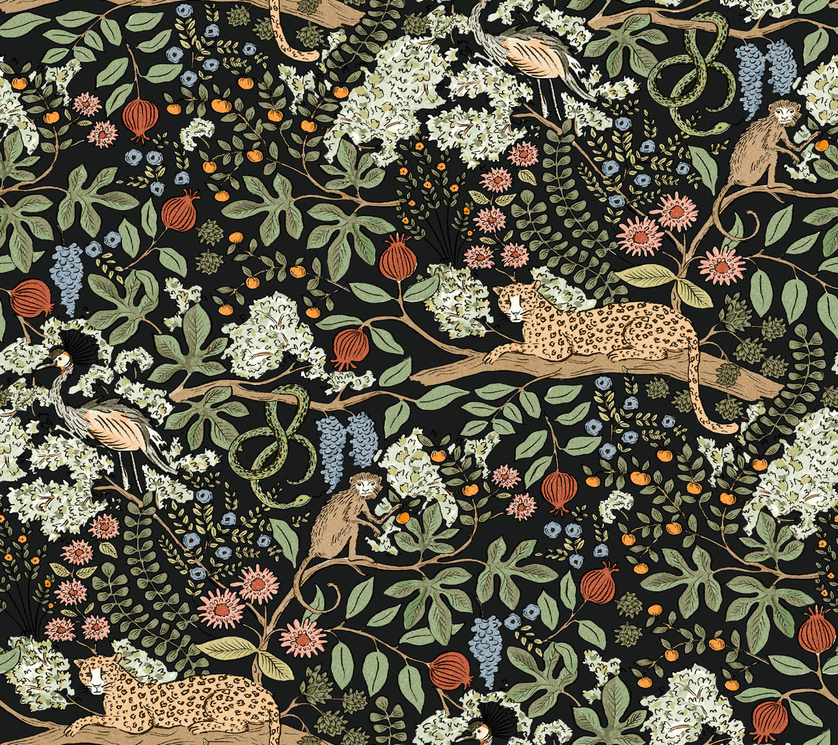 Safari Black Jungle Toile Premium Peel + Stick Wallpaper - Toile Wallpaper