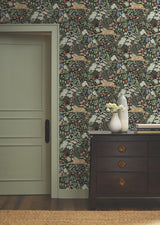 Safari Black Jungle Toile Premium Peel + Stick Wallpaper - Toile Wallpaper