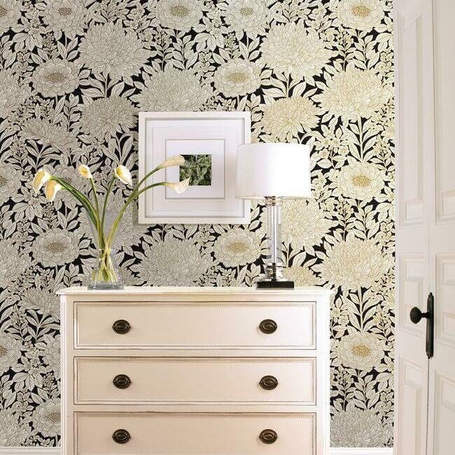 Wood Block Blooms Wallpaper by Black & White Resource Library