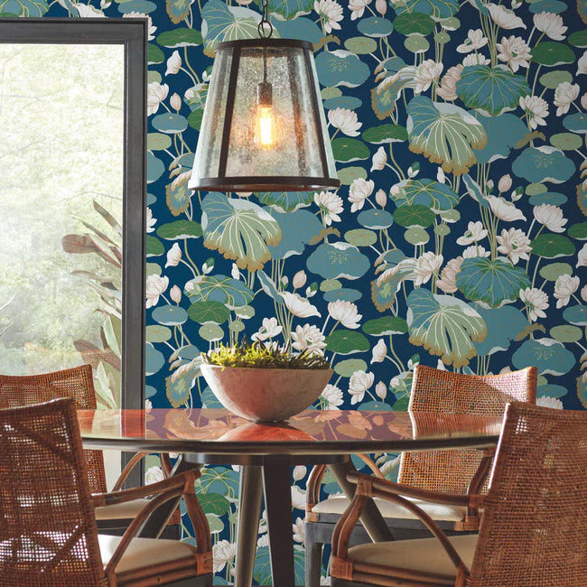 Lotus Pond Wallpaper by Greenhouse Wallpaper