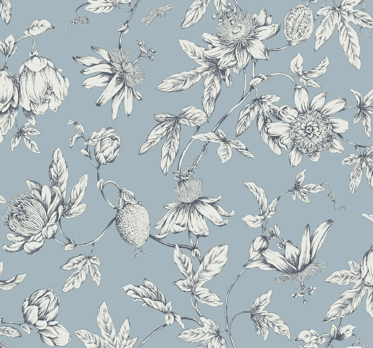 Passion Flower Toile Wallpaper by Toiles Resource Library
