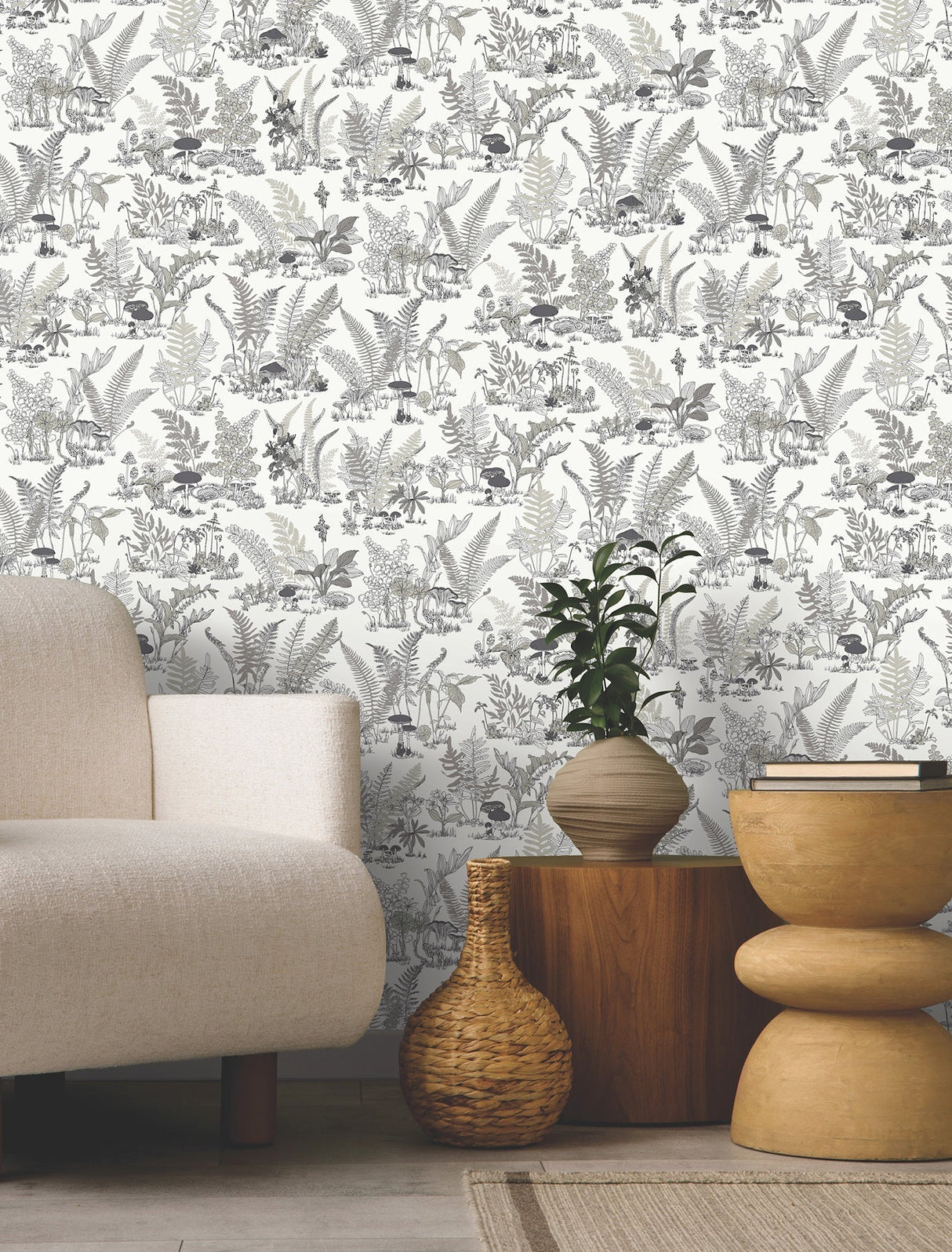 Mushroom Garden Toile Wallpaper by Toiles Resource Library